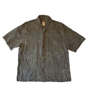Jamaica Jaxx Men's Large 100% Silk Bamboo Print Button Down Short Sleeve Shirt